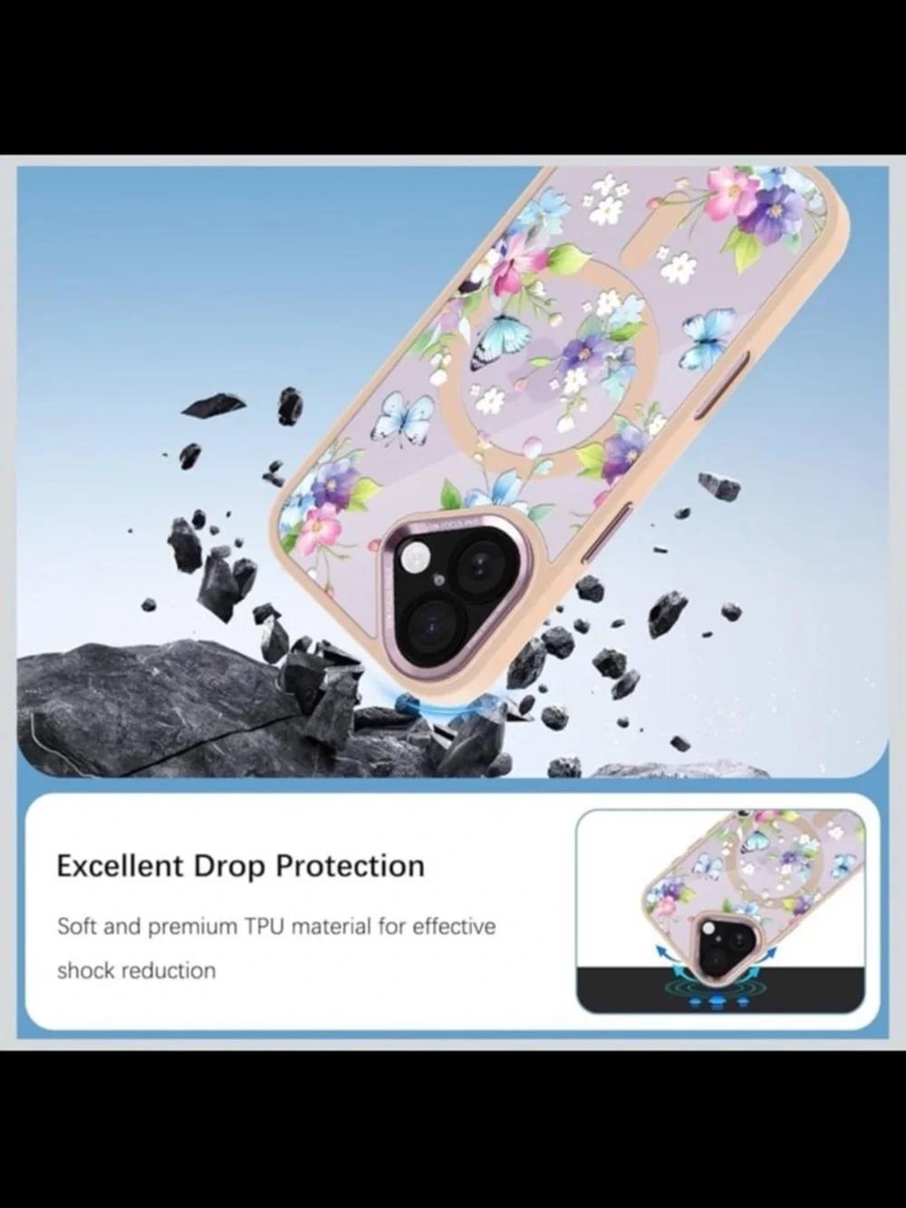 Floral Butterfly Protective Phone Case for iPhone 17 6.3” case anti-scratch